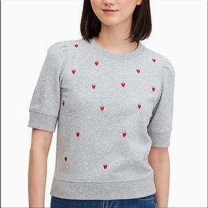 Kate Spade - Short Sleeve Sweatshirt - embroidered strawberries - Sz M - NWOT